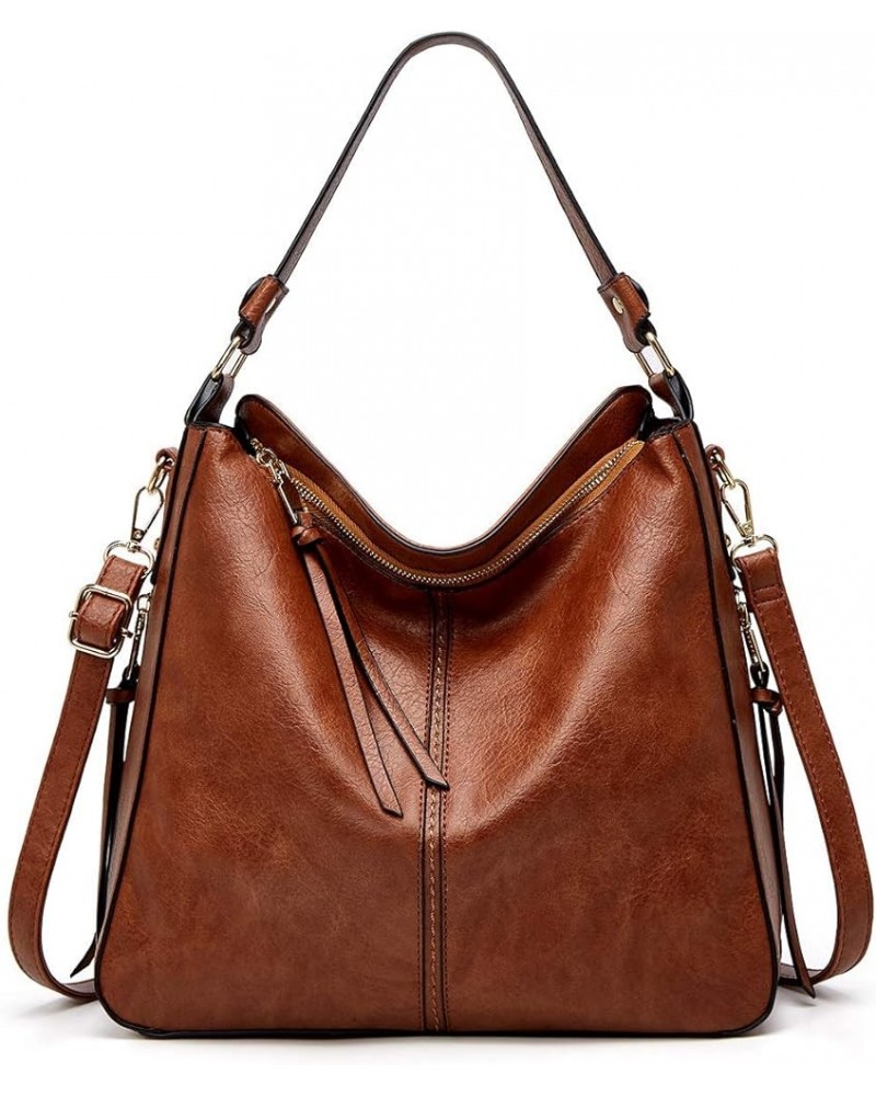 PU Leather Fringe Hobo Bag Large Studded Handbag Crossbody Bag for Women E-brown $19.45 Totes