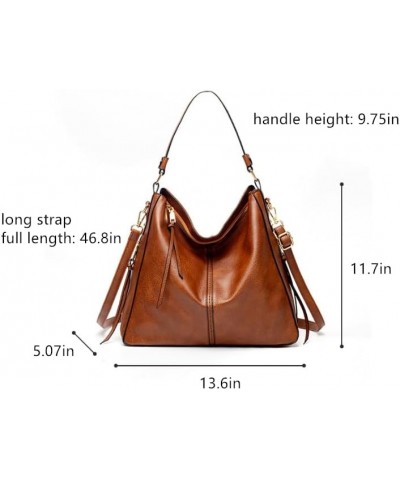 PU Leather Fringe Hobo Bag Large Studded Handbag Crossbody Bag for Women E-brown $19.45 Totes