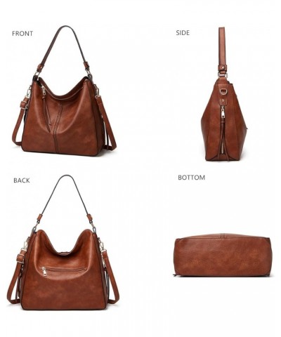 PU Leather Fringe Hobo Bag Large Studded Handbag Crossbody Bag for Women E-brown $19.45 Totes