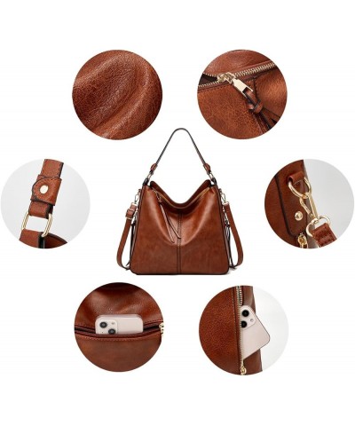 PU Leather Fringe Hobo Bag Large Studded Handbag Crossbody Bag for Women E-brown $19.45 Totes