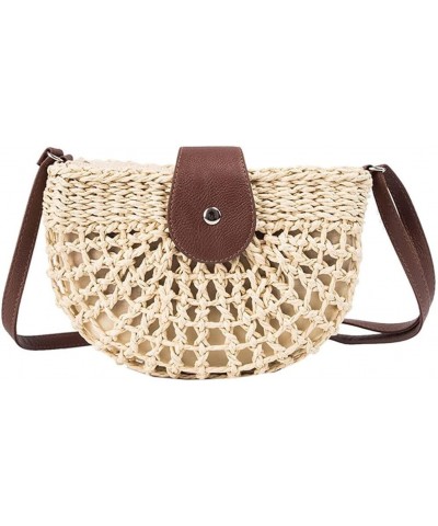 Handwoven Round Rattan Bag Women Beach Straw Woven Crossbody Bag Shoulder Bag with Leather Strap Gift for Women Girls (Color ...