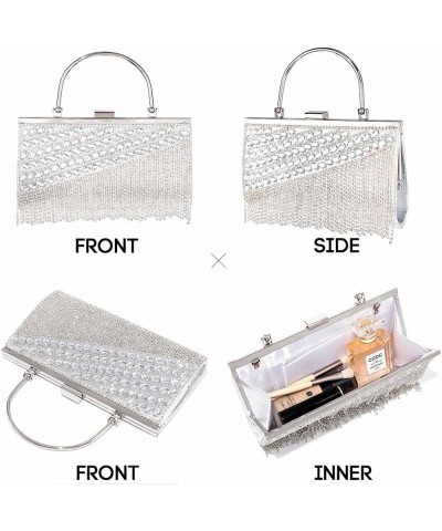 Bling Crystals Clutch Purses for Women Rhinestone Tassel Evening Bag Wedding Party Prom Cocktail Handbags Silver $18.00 Eveni...