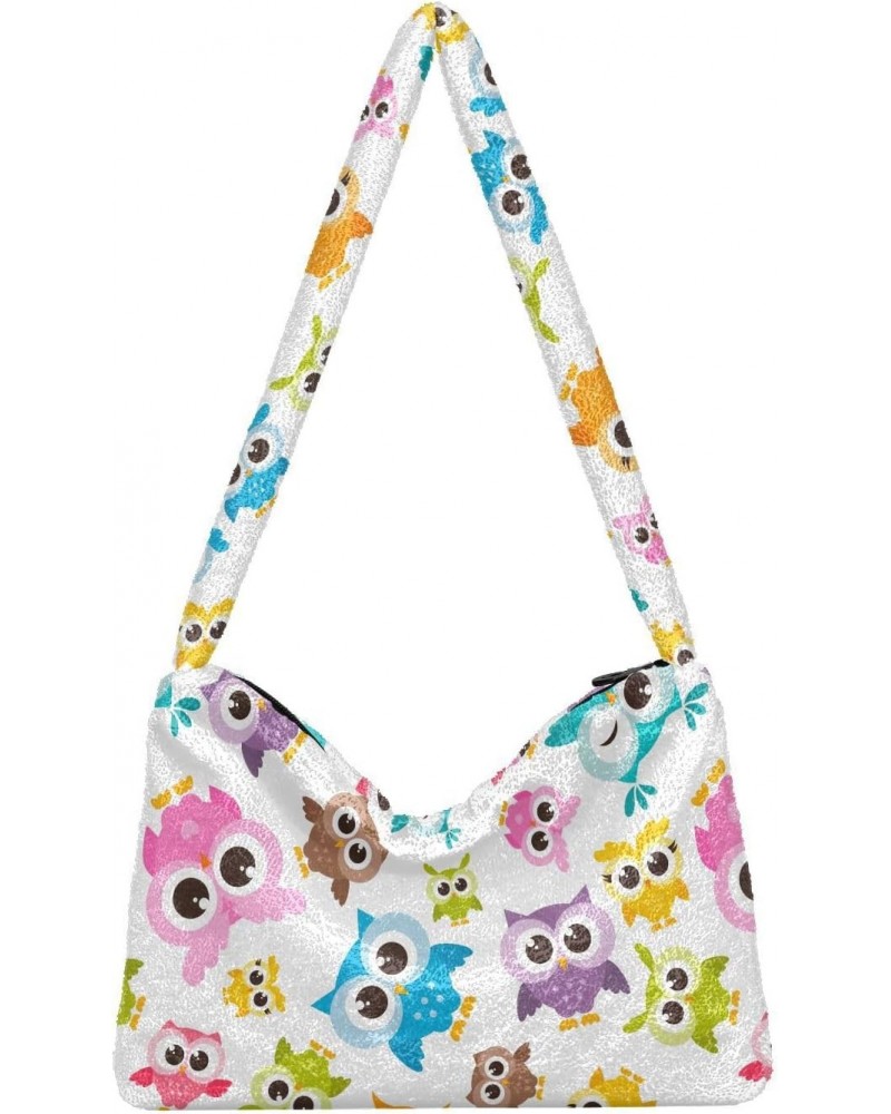 Colorful Owls Fluffy Tote Bag Handbag Crossbody Bags Purse Shoulder Bag for Women Gift Work with Zipper $11.33 Totes