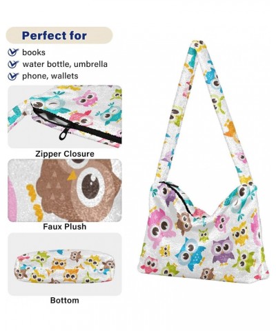 Colorful Owls Fluffy Tote Bag Handbag Crossbody Bags Purse Shoulder Bag for Women Gift Work with Zipper $11.33 Totes