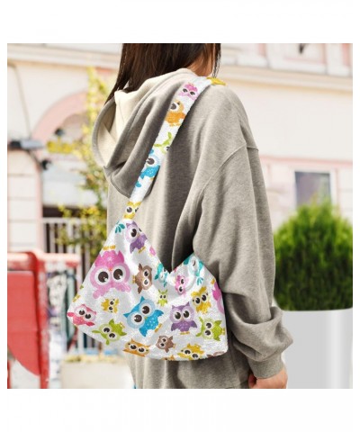 Colorful Owls Fluffy Tote Bag Handbag Crossbody Bags Purse Shoulder Bag for Women Gift Work with Zipper $11.33 Totes