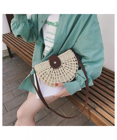 Handwoven Round Rattan Bag Women Beach Straw Woven Crossbody Bag Shoulder Bag with Leather Strap Gift for Women Girls (Color ...