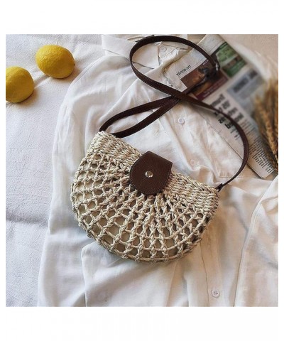 Handwoven Round Rattan Bag Women Beach Straw Woven Crossbody Bag Shoulder Bag with Leather Strap Gift for Women Girls (Color ...