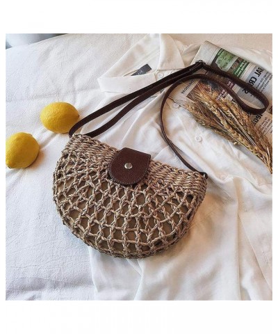 Handwoven Round Rattan Bag Women Beach Straw Woven Crossbody Bag Shoulder Bag with Leather Strap Gift for Women Girls (Color ...