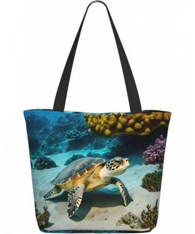 Sea Turtle Tote Bag with Zipper for Women Inside Mesh Pocket Heavy Duty Casual Anti-water Cloth Shoulder Handbag Outdoors $18...