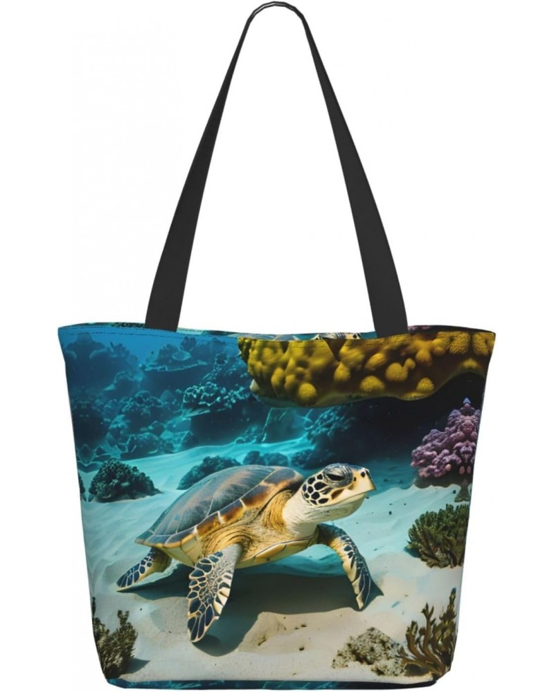 Sea Turtle Tote Bag with Zipper for Women Inside Mesh Pocket Heavy Duty Casual Anti-water Cloth Shoulder Handbag Outdoors $18...