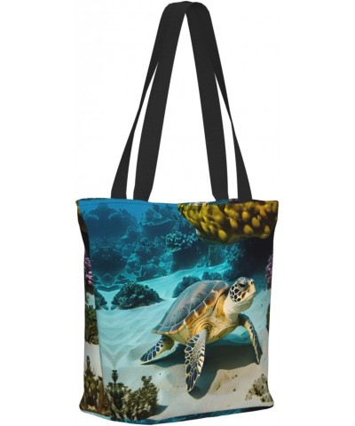 Sea Turtle Tote Bag with Zipper for Women Inside Mesh Pocket Heavy Duty Casual Anti-water Cloth Shoulder Handbag Outdoors $18...