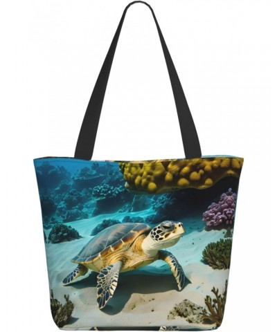 Sea Turtle Tote Bag with Zipper for Women Inside Mesh Pocket Heavy Duty Casual Anti-water Cloth Shoulder Handbag Outdoors $18...