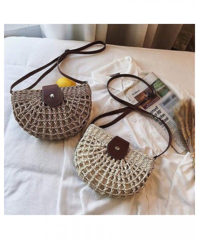 Handwoven Round Rattan Bag Women Beach Straw Woven Crossbody Bag Shoulder Bag with Leather Strap Gift for Women Girls (Color ...