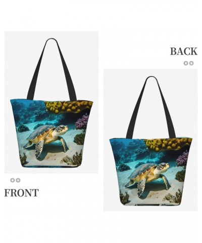 Sea Turtle Tote Bag with Zipper for Women Inside Mesh Pocket Heavy Duty Casual Anti-water Cloth Shoulder Handbag Outdoors $18...