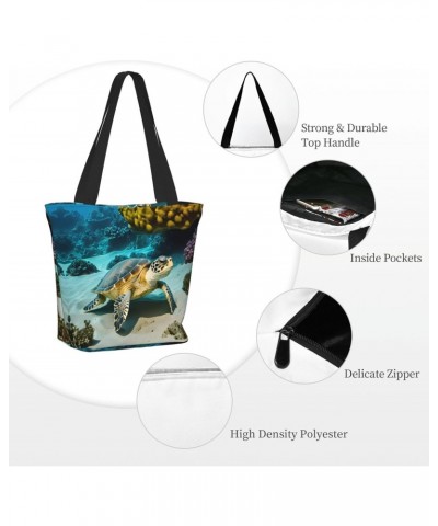 Sea Turtle Tote Bag with Zipper for Women Inside Mesh Pocket Heavy Duty Casual Anti-water Cloth Shoulder Handbag Outdoors $18...