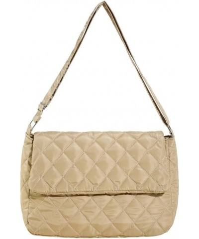 Women Winter Quilted Bag Shoulder Bag Trendy Casual Shopping Bag Handbag Khaki $7.78 Shoulder Bags