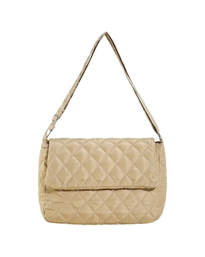 Women Winter Quilted Bag Shoulder Bag Trendy Casual Shopping Bag Handbag Khaki $7.78 Shoulder Bags