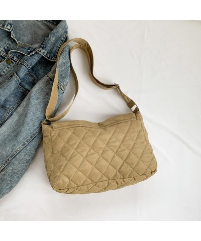 Women Winter Quilted Bag Shoulder Bag Trendy Casual Shopping Bag Handbag Khaki $7.78 Shoulder Bags