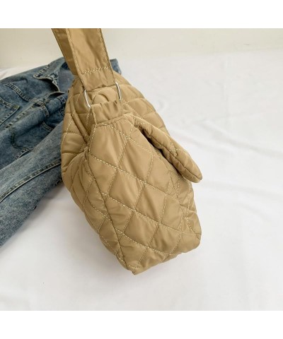 Women Winter Quilted Bag Shoulder Bag Trendy Casual Shopping Bag Handbag Khaki $7.78 Shoulder Bags