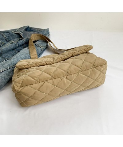 Women Winter Quilted Bag Shoulder Bag Trendy Casual Shopping Bag Handbag Khaki $7.78 Shoulder Bags