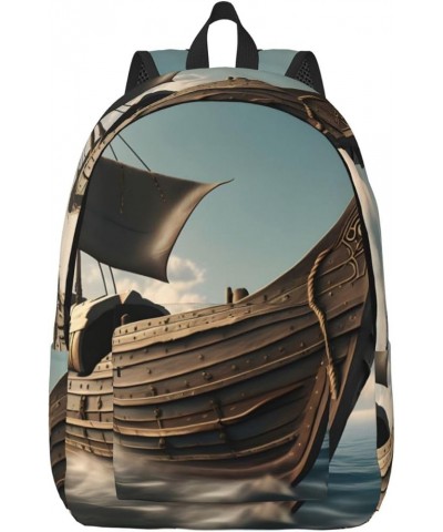 Old Viking Boat Print Casual Double Shoulder Daypack,Anti-Theft Travel Canvas Backpack For Men And Women Black Medium $22.89 ...