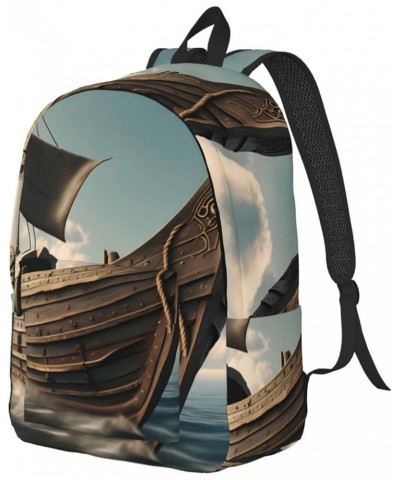 Old Viking Boat Print Casual Double Shoulder Daypack,Anti-Theft Travel Canvas Backpack For Men And Women Black Medium $22.89 ...