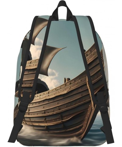 Old Viking Boat Print Casual Double Shoulder Daypack,Anti-Theft Travel Canvas Backpack For Men And Women Black Medium $22.89 ...