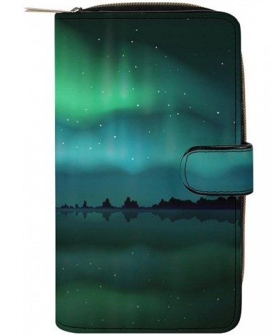 Northern Lights Aurora Borealis Long Bifold Wallet for Women Card Holder Purse Zippered Handbag Coin Organizer $23.03 Wallets