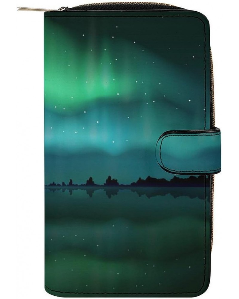 Northern Lights Aurora Borealis Long Bifold Wallet for Women Card Holder Purse Zippered Handbag Coin Organizer $23.03 Wallets