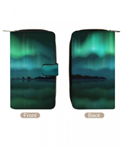 Northern Lights Aurora Borealis Long Bifold Wallet for Women Card Holder Purse Zippered Handbag Coin Organizer $23.03 Wallets