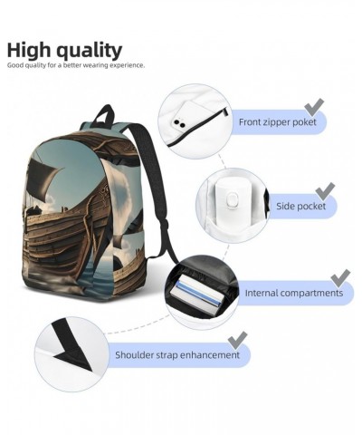 Old Viking Boat Print Casual Double Shoulder Daypack,Anti-Theft Travel Canvas Backpack For Men And Women Black Medium $22.89 ...