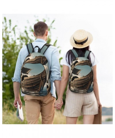 Old Viking Boat Print Casual Double Shoulder Daypack,Anti-Theft Travel Canvas Backpack For Men And Women Black Medium $22.89 ...