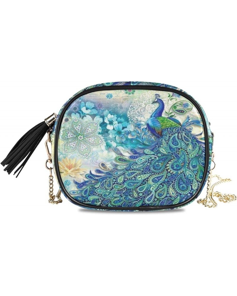 Crossbody Bag for Women Shoulder Bag with Chain Strap and Tassel Peacock $15.64 Crossbody Bags