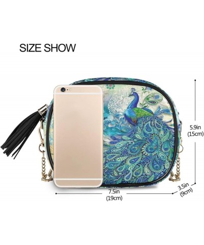 Crossbody Bag for Women Shoulder Bag with Chain Strap and Tassel Peacock $15.64 Crossbody Bags