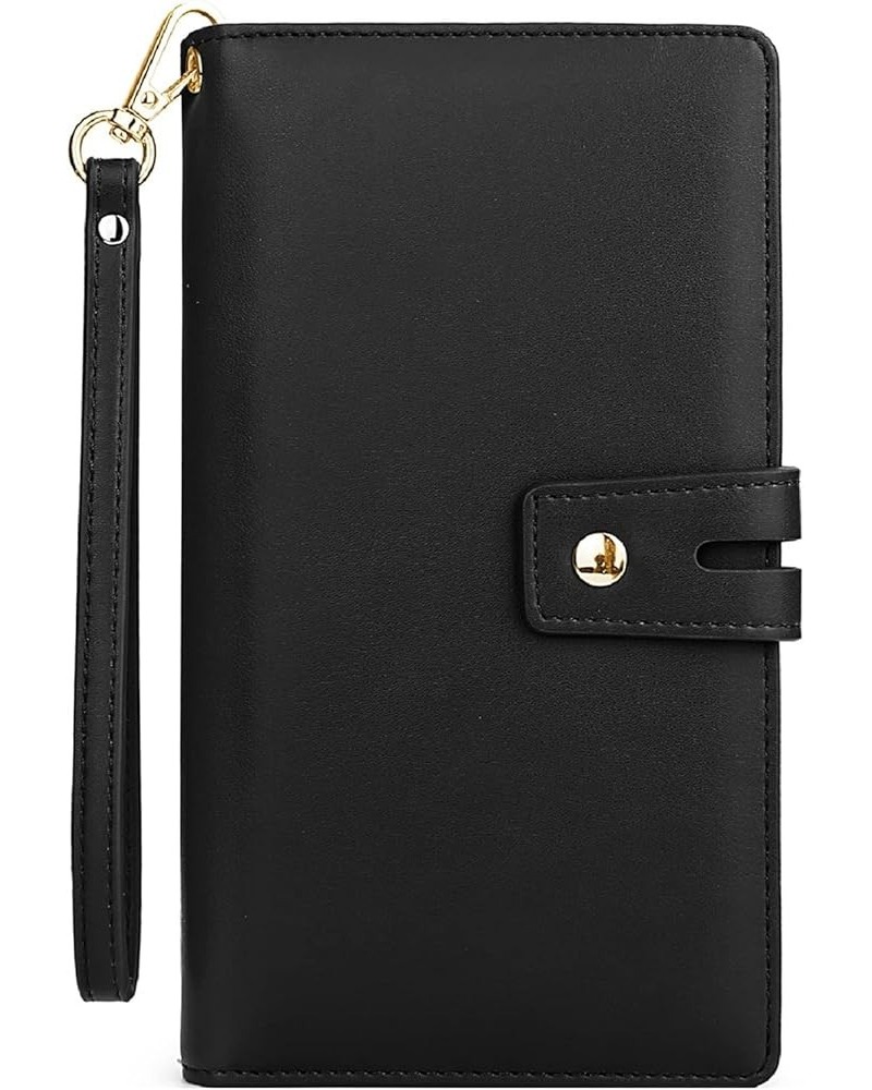 Wallet Women Vegan Leather RFID Blocking Large Ladies Wristlet Purse Card Holder Organizer Clutch 300 Black $16.19 Wallets