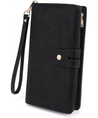 Wallet Women Vegan Leather RFID Blocking Large Ladies Wristlet Purse Card Holder Organizer Clutch 300 Black $16.19 Wallets