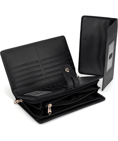 Wallet Women Vegan Leather RFID Blocking Large Ladies Wristlet Purse Card Holder Organizer Clutch 300 Black $16.19 Wallets