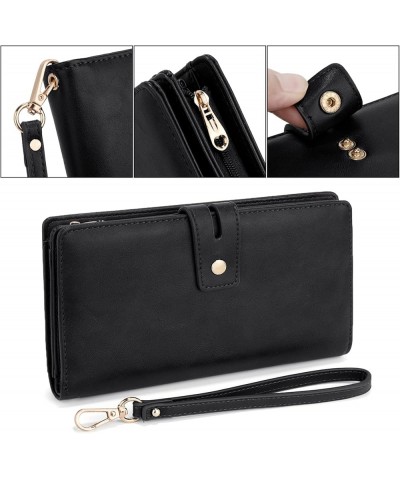 Wallet Women Vegan Leather RFID Blocking Large Ladies Wristlet Purse Card Holder Organizer Clutch 300 Black $16.19 Wallets