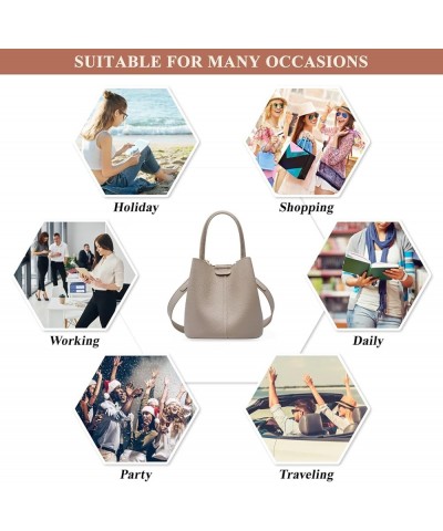 Top Handle Bucket Bag for Women, Genuine Leather Commuter Satchel Handbag Ladies Daily Outdoor Crossbody Shoulder Bag Grey $3...