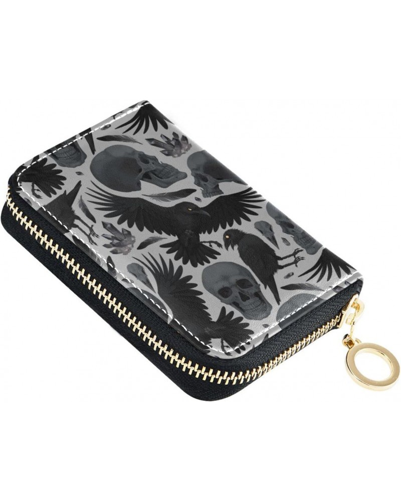 Crows Skulls RFID Credit Card Holder Leather With Zipper Card Case Wallet for Women Girls $10.44 Wallets