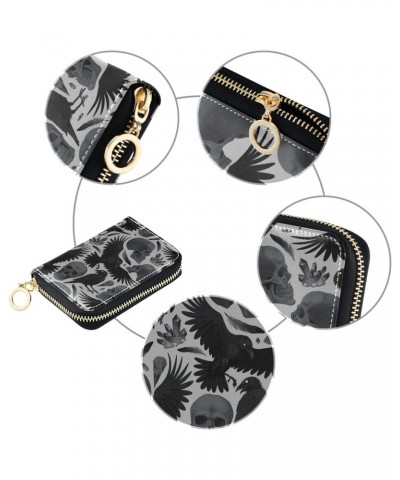 Crows Skulls RFID Credit Card Holder Leather With Zipper Card Case Wallet for Women Girls $10.44 Wallets