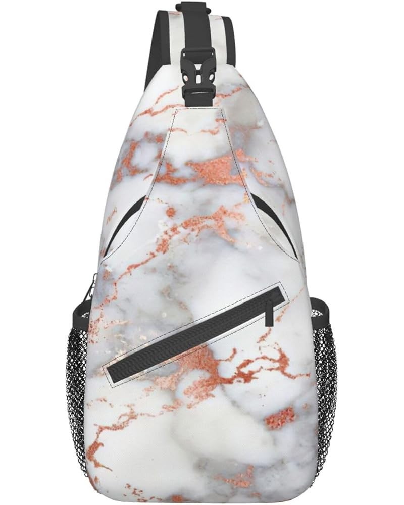 Durable Adjustable Outdoor Hiking Red watermelon Print Cross Chest Bag Diagonally Single Shoulder Backpack Rose Gold Marble2 ...