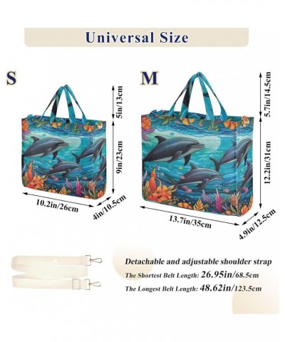 Dolphins Coral Corduroy Women Tote Bag, Handbag Purse with Detachable Strap $15.04 Crossbody Bags