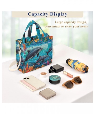 Dolphins Coral Corduroy Women Tote Bag, Handbag Purse with Detachable Strap $15.04 Crossbody Bags