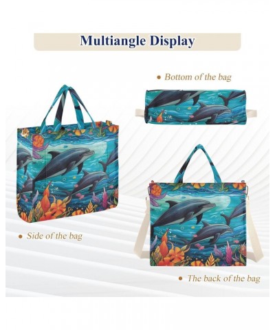 Dolphins Coral Corduroy Women Tote Bag, Handbag Purse with Detachable Strap $15.04 Crossbody Bags