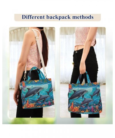 Dolphins Coral Corduroy Women Tote Bag, Handbag Purse with Detachable Strap $15.04 Crossbody Bags