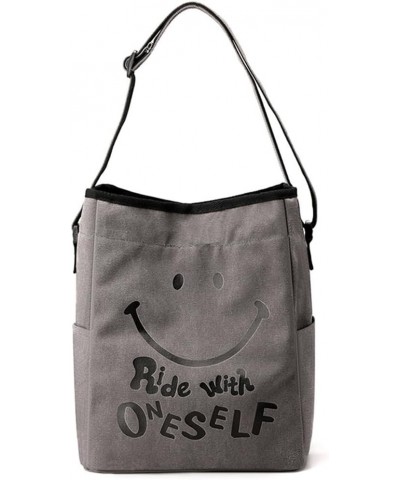 Women Tote Bag Canvas Shoulder Bag Cute Smiley Face Hobo Bag Drawstring Bucket Purse Casual Handbag Gray $31.19 Totes