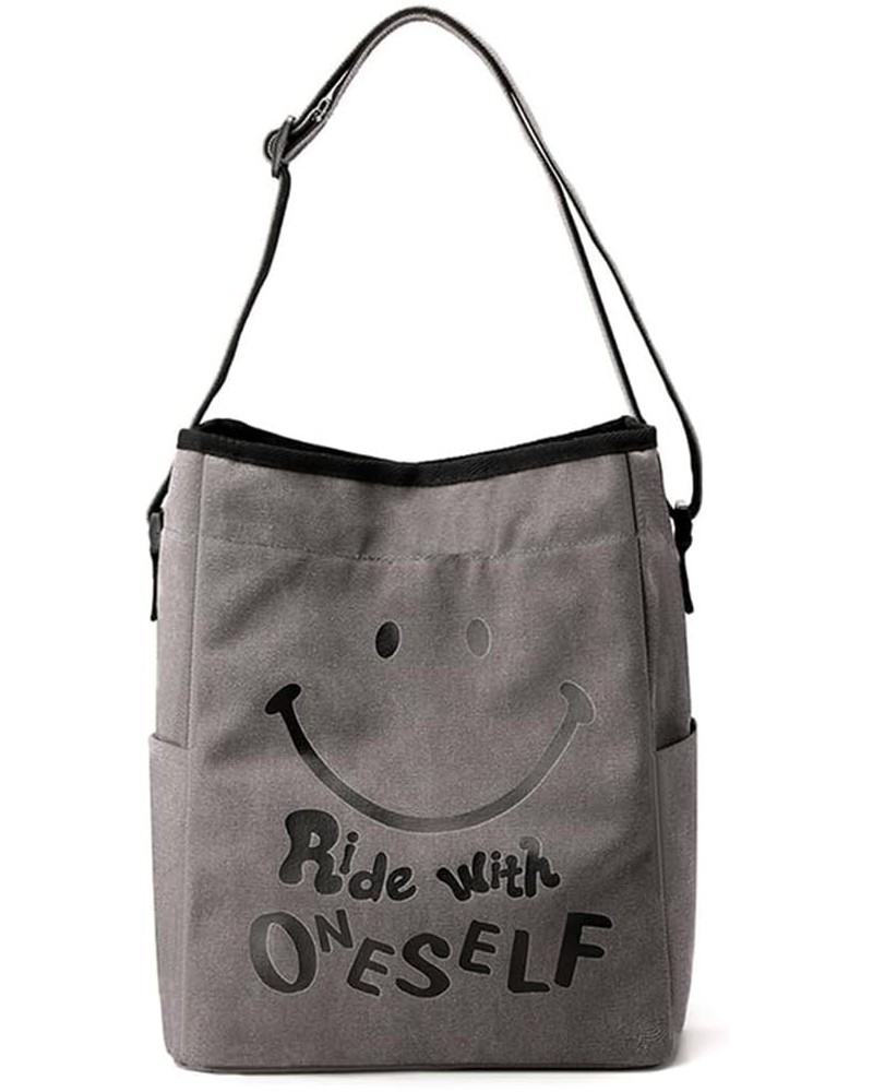 Women Tote Bag Canvas Shoulder Bag Cute Smiley Face Hobo Bag Drawstring Bucket Purse Casual Handbag Gray $31.19 Totes