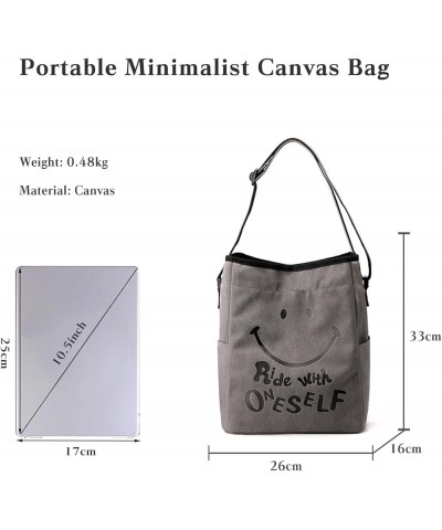 Women Tote Bag Canvas Shoulder Bag Cute Smiley Face Hobo Bag Drawstring Bucket Purse Casual Handbag Gray $31.19 Totes