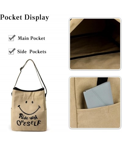 Women Tote Bag Canvas Shoulder Bag Cute Smiley Face Hobo Bag Drawstring Bucket Purse Casual Handbag Gray $31.19 Totes